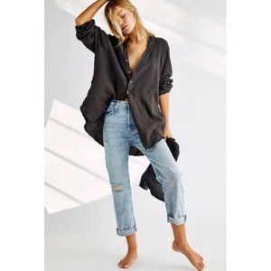 FREE PEOPLE We the Free Summer Daydream Button Down Shirt Black Size S NEW $108